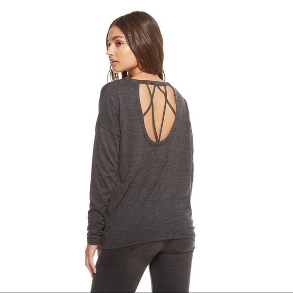 CHASER JERSEY Long Sleeve Strappy Open Back DROP SHOULDER Gray Medium - Picture 2 of 5